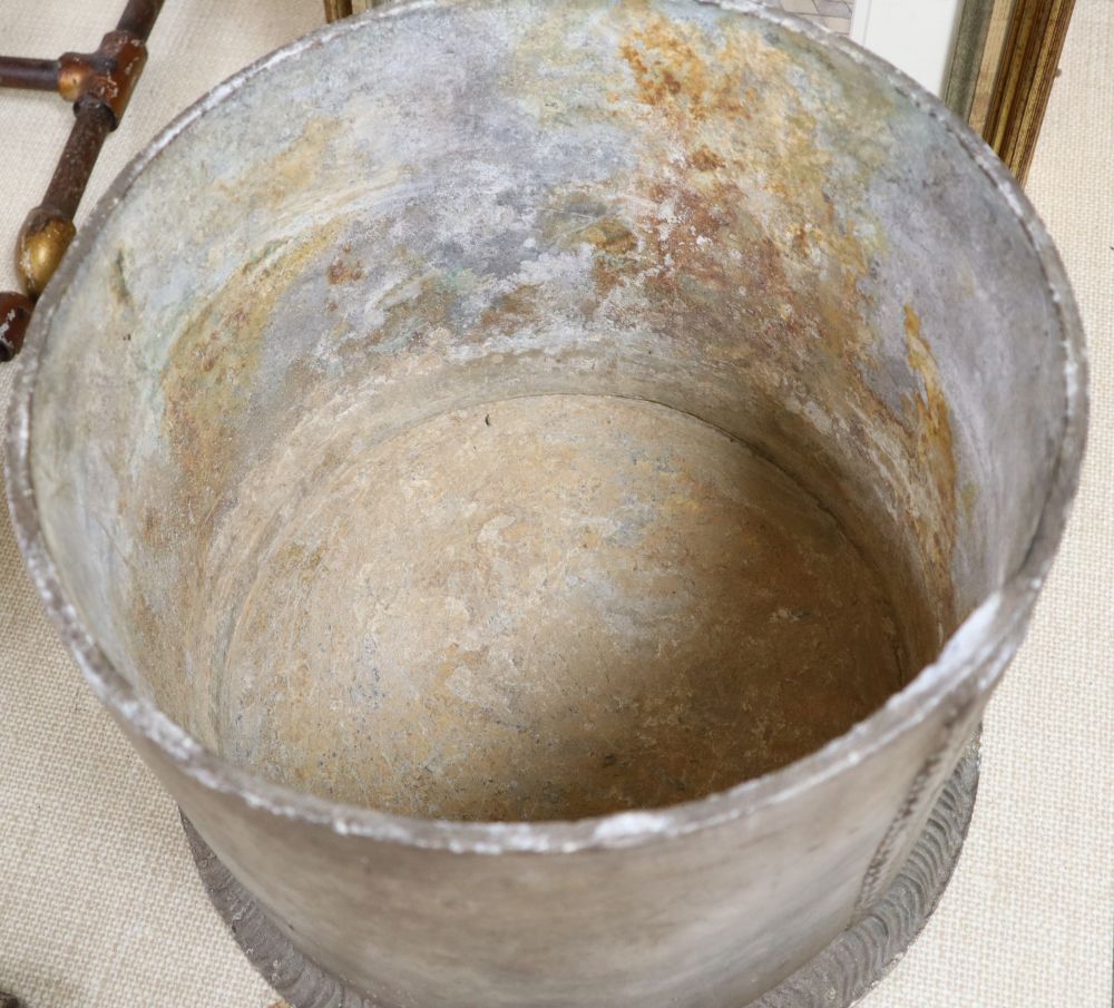 A circular lead lidded container, possibly a wine cooler, 33cm